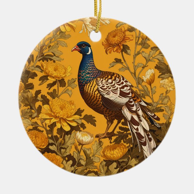 Adorno De Cerámica El elegante faisán William Morris inspirado (Frente)
