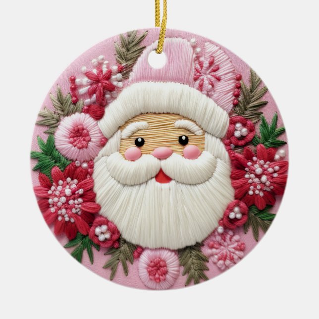 Adorno De Cerámica El encanto de los Navidades rosados de Santa (Frente)