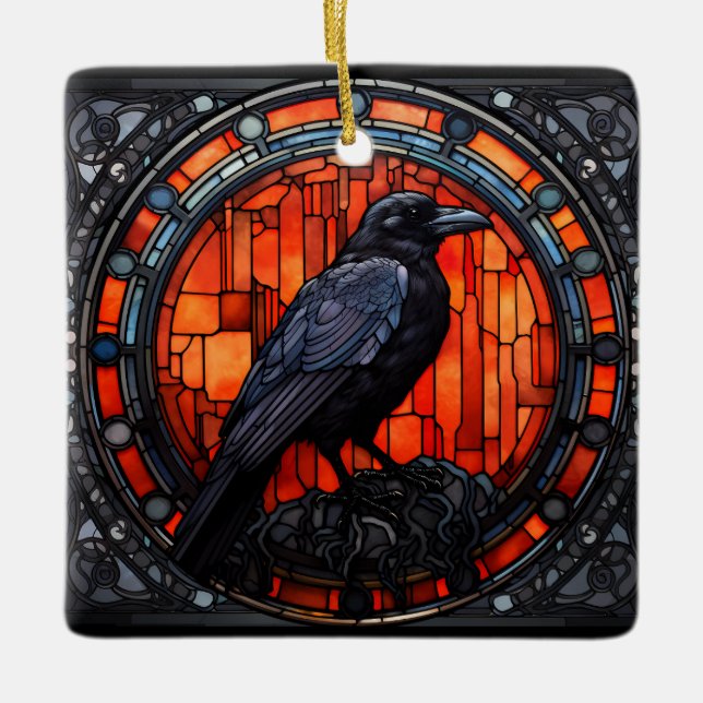 Adorno De Cerámica El Espantador Vidrio Manchado Raven (Anverso)