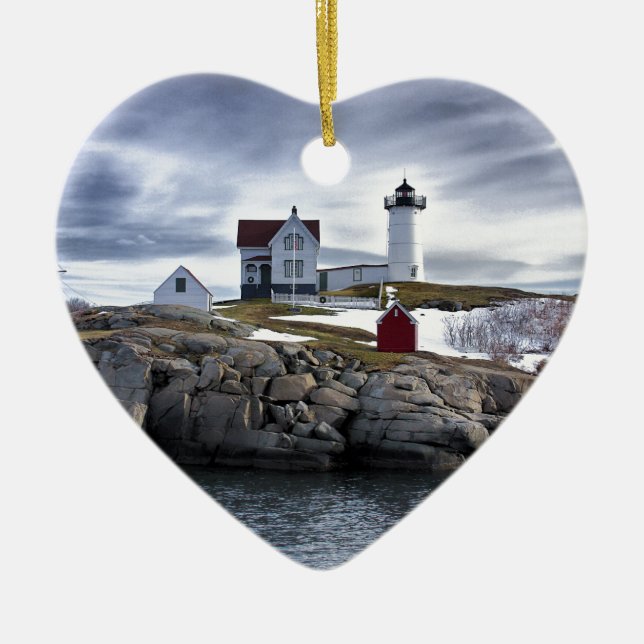 Adorno De Cerámica El faro "Nubble" de Cape Neddick York, Maine (Frente)