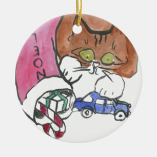 Adorno De Cerámica El gatito ataca el almacenamiento del navidad