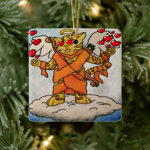 Adorno De Cerámica El gato del amor del el día de San Valentín Cupido