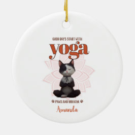 Adorno De Cerámica El gato del yoga con sus divertidas patas y respir