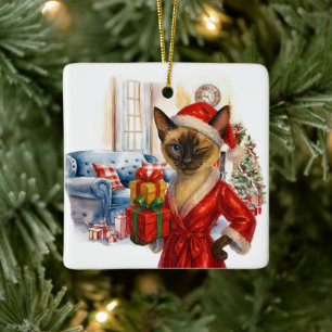 Adorno De Cerámica El gato está boxeando en Navidad
