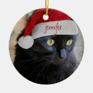 Adorno De Cerámica El gato lindo de Navidad, parte posterior del