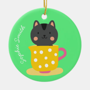Adorno De Cerámica El gato lindo en el personalizado de té en la ment