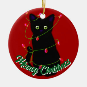 Adorno De Cerámica El gato negro Meowy Navidades luces de trinquete r