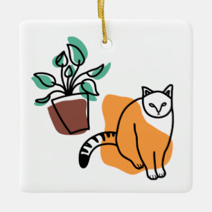 Adorno De Cerámica El gato y la planta