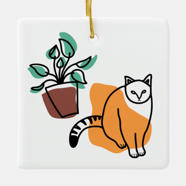 Adorno De Cerámica El gato y la planta (Anverso)