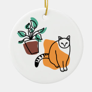 Adorno De Cerámica El gato y la planta
