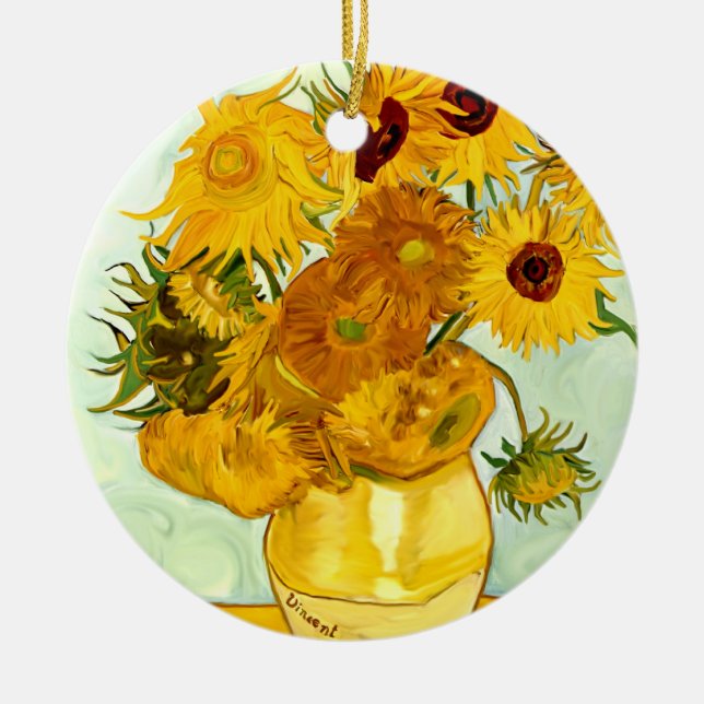 Adorno De Cerámica El girasol amarillo de Vincent van Gogh que pinta (Frente)