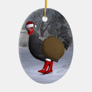 Adorno De Cerámica El gracioso gallo negro de Santa Claus