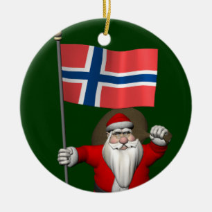 Adorno De Cerámica El gracioso Papá Noel Con Bandera De Noruega