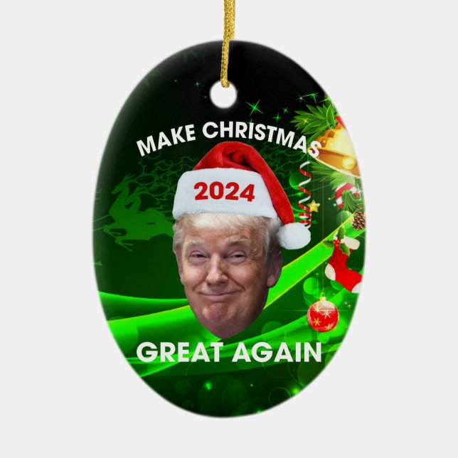 Adorno De Cerámica El gracioso Santa Trump 2024 vuelve a hacer grande (Frente)