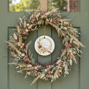 Adorno De Cerámica Él ha Resucitado corona floral boho Pascua