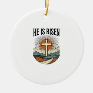 Adorno De Cerámica Él ha resucitado Cruz Amanecer Cristiano Camiseta 