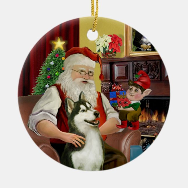 Adorno De Cerámica El Husky Siberiano de Santa Claus #3 (Frente)