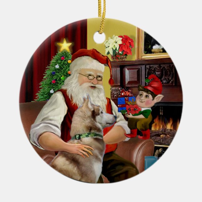 Adorno De Cerámica El Husky Siberiano Rojo de Santa (Frente)