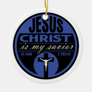 Adorno De Cerámica El Jesucristo es mi salvador (azul)
