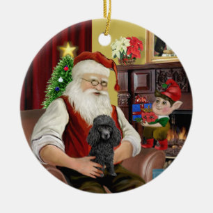 Adorno De Cerámica El juguete negro de Santa/Poodle miniatura