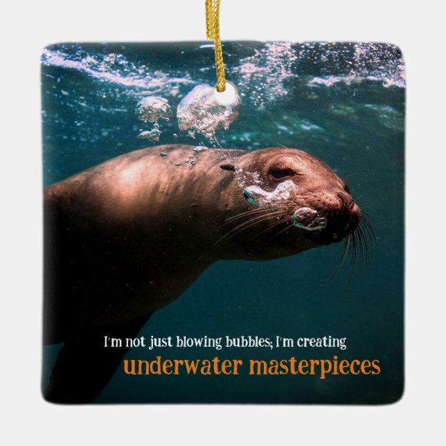 Adorno De Cerámica El león del mar soplando burbujas bajo el agua (Anverso)