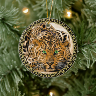 Adorno De Cerámica El leopardo de los ojos verde brillante que te mir
