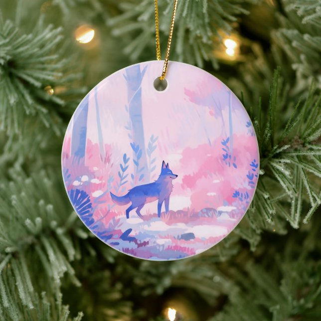 Adorno De Cerámica El lobo en la nieve (Árbol)