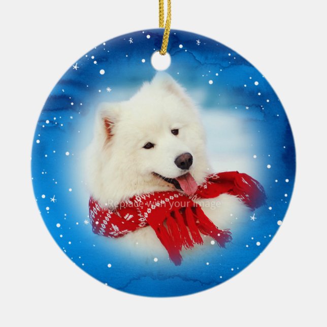 Adorno De Cerámica El mascota personalizado adorna navidad de la foto (Frente)