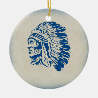 Adorno De Cerámica El navidad adorna al jefe indio de la silueta azul