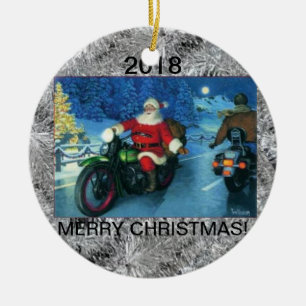 Adorno De Cerámica El navidad adorna/Santa en una motocicleta 2018
