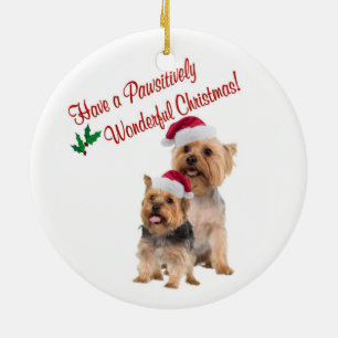 Adorno De Cerámica El navidad de Terrier sedoso abraza y besa el