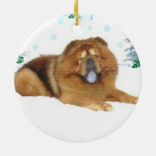 Adorno De Cerámica El navidad nevoso de un perro chino