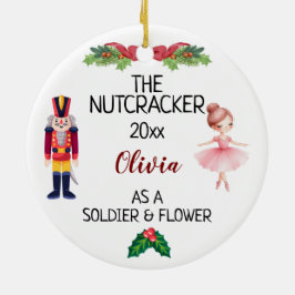 Adorno De Cerámica El Nutcracker y Ballerina con el nombre y el texto