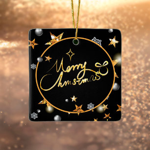 Adorno De Cerámica El oro moderno las estrellas del metal negro Feliz