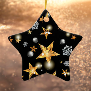Adorno De Cerámica El oro moderno las estrellas del metal negro Feliz
