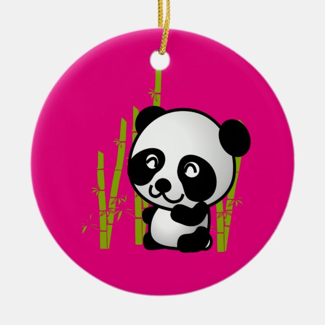 Adorno De Cerámica El oso blanco y negro de panda en un bosque de bam (Frente)