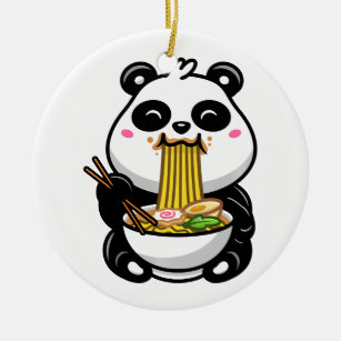 Adorno De Cerámica El oso gracioso Panda comiendo Ramen Animales salv