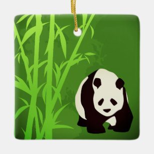 Adorno De Cerámica El oso panda gigante personalizado con bambú verde
