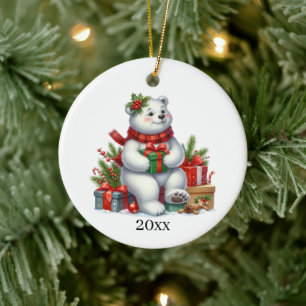 Adorno De Cerámica El oso polar lindo añade Navidades de fecha y mens