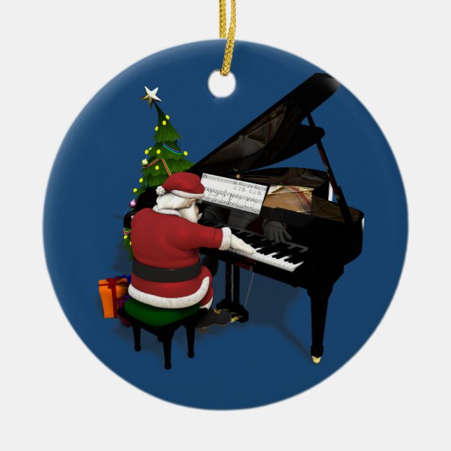 Adorno De Cerámica El Papá Noel musical tocando piano (Frente)