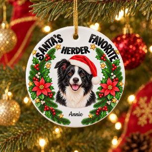 Adorno De Cerámica El pastor favorito de Santa personalizado Border C