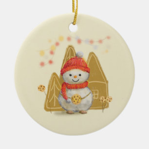 Adorno De Cerámica el pequeño muñeco de nieve y la galleta de choco
