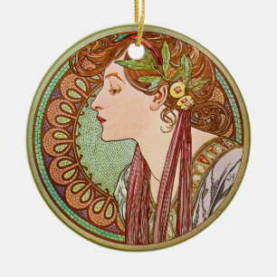 Adorno De Cerámica El perfil de la mujer, Alfonso Mucha
