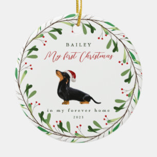 Adorno De Cerámica El perro es mi primera Navidad con el nombre de Da