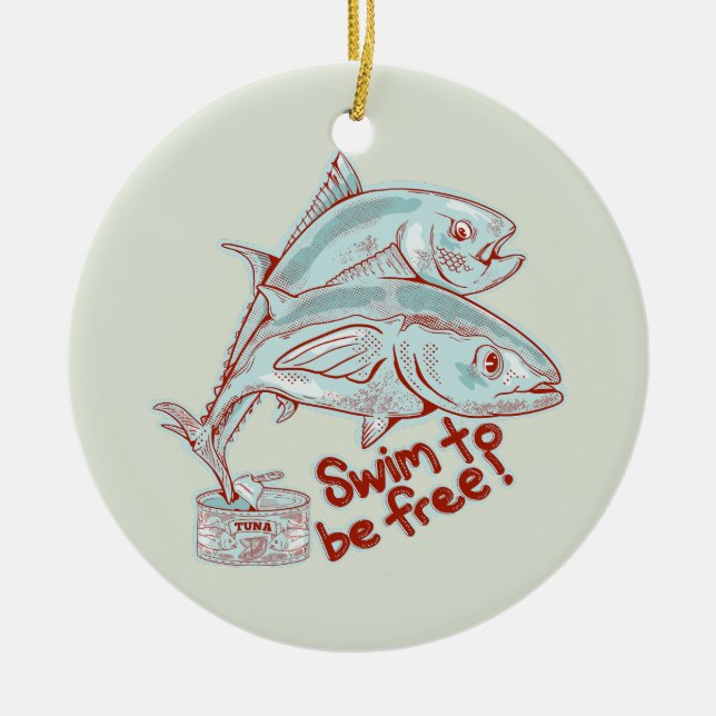 Adorno De Cerámica El pez del atún escapa divertido (Frente)