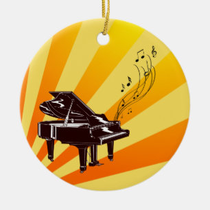 Adorno De Cerámica El piano de cola observa amarillo y el oro