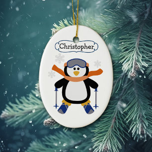 Adorno De Cerámica El pingüino de esquí personalizado