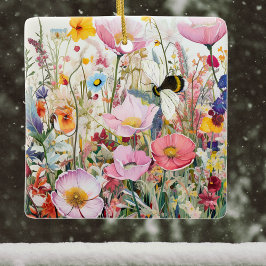 Adorno De Cerámica El prado de Cosmos y Flores Silvestres con Bee Boh