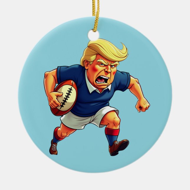 Adorno De Cerámica El presidente Donald Trump juega al rugby (Frente)
