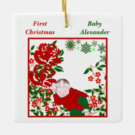 Adorno De Cerámica El primer arte navideño personalizado del bebé dur